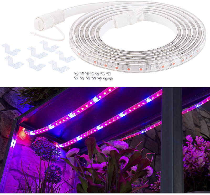 Lunartec LED-Pflanzen-Wachstums-Streifen, 150 rote & 30 blaue LEDs, 3m, kürzbar