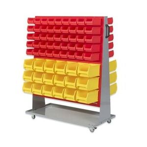 PROREGAL ProfiDrop Systemwagen auf Rollen mit roten Systemplatten & 90x rote Sichtlagerbox 2.0 und 36x gelbe Sichtlagerbox 3.0   HxBxT 130x100x50cm