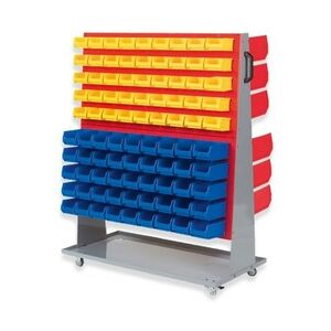 PROREGAL ProfiDrop Systemwagen auf Rollen mit roten Systemplatten & 45x gelbe Box 1.0 und 45x blaue Box 2.0 und 36x rote Box 3.0   HxBxT 130x100x50cm