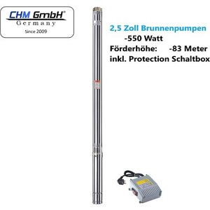 CHM GmbH® Brunnenpumpe 2,5 Zoll 550 Watt 8,2 Bar 2700 L/h sandresistent bis zu 5 %