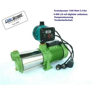 CHM GmbH® Gartenpumpe mit Druckschalter Wasserpumpe, Kreiselpumpe Edelstahl 5,5 Bar 6000 L/h