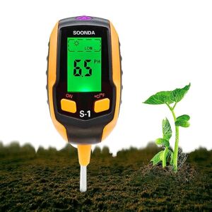 Jord PH Meter 4-i-1 Jord Tester Fugt Digitalt Plantetermometer Test Fugtmåler til potteplanter Haver Plæner