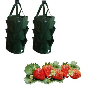 Sæt med 2 grønne jordbær planteposer med 8 huller til ophængning af havevækst af jordbær, kartofler, tomater og blomster