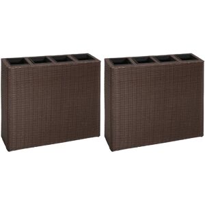 vidaXL plantekasser med 4 krukker 2 stk. polyrattan brun