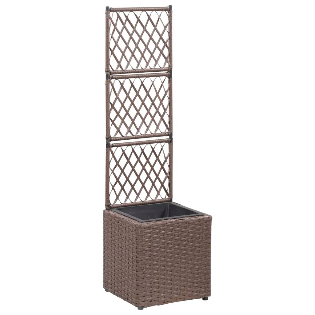 vidaXL espalier med hævet plantekasse 30x30x107 cm polyrattan brun