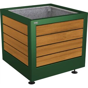 PROCITY Jardinera SILAOS®, H x A x P 700 x 800 x 800 mm, acero/madera, verde musgo, roble claro