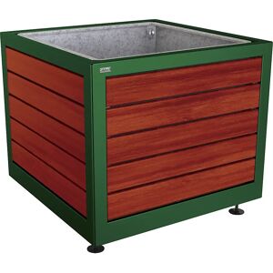 PROCITY Jardinera SILAOS®, H x A x P 800 x 1000 x 1000 mm, acero/madera, verde musgo, caoba