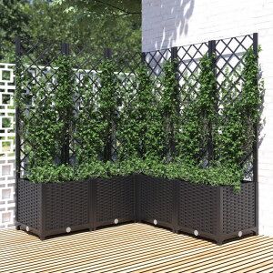 vidaXL Jardinera Con Enrejado Pp Negro 120x120x136 Cm