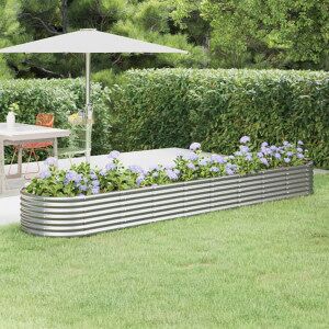 vidaXL Jardinera Arriate Acero Recubrimiento Polvo Plata 368x80x36 Cm