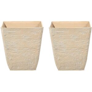 Beliani Maceta de exterior en piedra beige H43