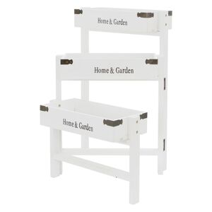 ML-Design Macetero de madera ajustable blanco con 3 estantes plegables