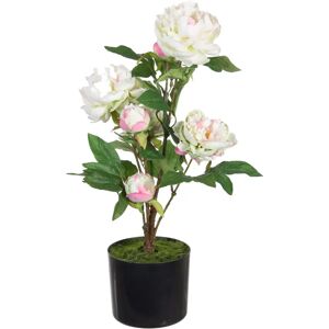 LOLAhome Planta artificial de peonía con maceta blanca de tela de 34x30x59 cm