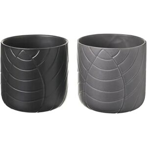 LOLAhome Set de 2 maceteros grabados de stoneware negro y gris de Ø 15x14 cm