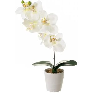 LOLAhome Planta artificial orquídea de tela blanca con maceta de cemento de Ø 11x45 cm