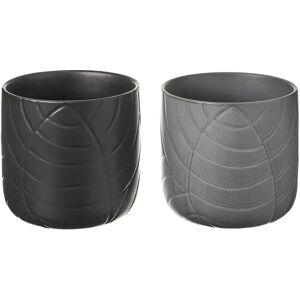 LOLAhome Set de 2 maceteros grabados de stoneware negro y gris de Ø 13x12 cm