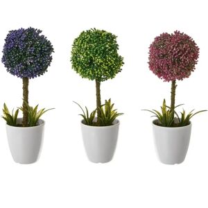 LOLAhome Set de 3 plantas artificiales árbol con maceta blanca de plástico de Ø 9x25 cm