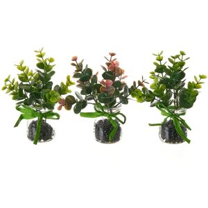 LOLAhome Set de 3 plantas artificiales con maceta de tarro transparente de cristal de Ø 12x17 cm