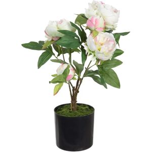 LOLAhome Planta artificial de peonía con maceta blanca de tela de 36x30x44 cm