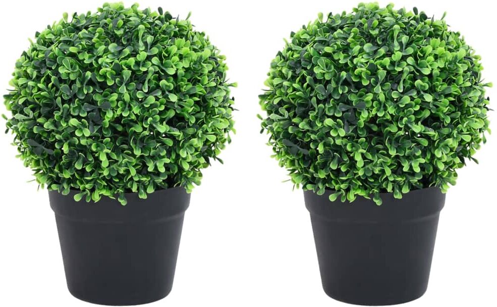 vidaXL Plantas de boj artificial 2 uds forma bola maceta verde 37 cm