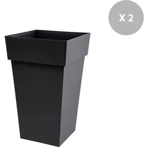 Lot de 2 pots de fleur carré Toscane 39 x H.65 cm - Anthracite