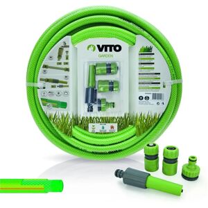 Tuyau arrosage jardin 20 m Ø 15 mm VITO 20 bar PVC renforcé lance multi jet + 2 raccords + nez de robinet