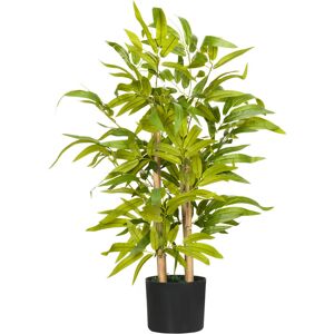 HOMCOM Bambou artificiel h. 60 cm feuilles denses réalistes pot inclus noir avec lichen vert - Vert - Publicité