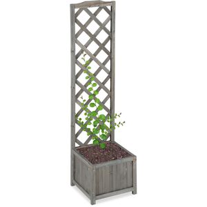Jardinière avec treillis espalier Tuteur plantes grimpantes bac à fleurs bois vigne lierre 25L, 147cm, gris - Relaxdays - Publicité
