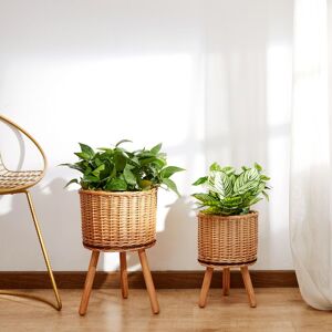 Pot De Fleurs Cache-Pot Grand Bac Intérieur Pot De Plantes Lot Osier Tressé Bois Nature, 2pcs Set / Design 6 - Paco Home - Publicité