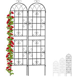 RELAXDAYS Treillis de jardin en lot de 2, métal, à planter, tuteur pour plantes grimpantes,HxLxP : 220 x 52 x 1,5 cm, noir - Publicité