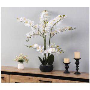 OZAIA Plante artificielle orchidee avec pot en ciment H65 x L54 cm Blanc TARA