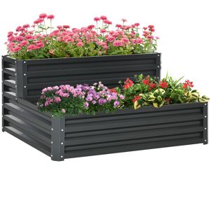 Outsunny Carré potager de jardin pot de fleur fond ouvert 2 étages pour herbes légumes fruits fleurs 120 x 101 x 58 cm gris foncé   Aosom France