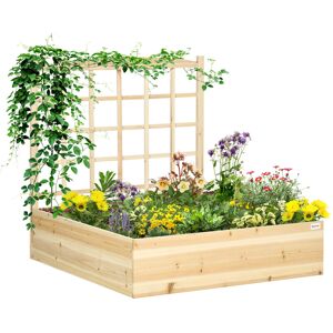 Outsunny Jardinière carré potager en bois avec treillis pour plantes grimpantes, légumes - 110 x 116 x 120 cm naturel   Aosom France