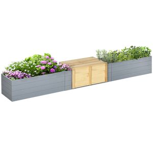 Outsunny Jardinière surélevée bac à fleurs potager en bois sans fond avec banc coulissant - 240 x 42 x 32 cm bleu foncé   Aosom France