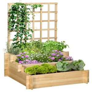 Outsunny Carré potager jardinière à 3 étages avec treillis lit surélevé en bois pour plantes grimpantes légumes fleurs naturel   Aosom France