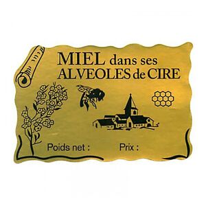 Apiculture.net - Matériel apicole français 2500 étiquettes Miel dans ses alvéoles de cire (40x64)