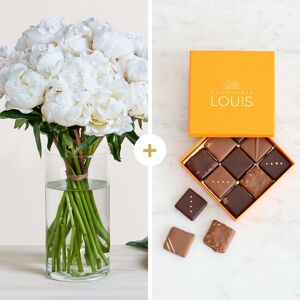 Brassee de pivoines blanches et ses chocolats  - Interflora - Livraison de fleurs