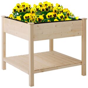 Outsunny Orto Urbano Pensile in Legno, Tavolo Porta Piante con Fodera in Tessuto, 91x91x81cm - Ottimizza Spazio per Giardino