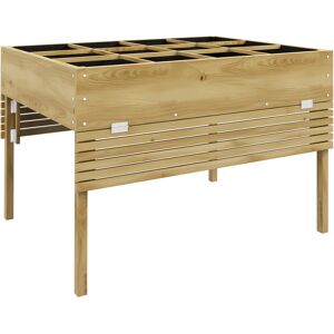 Outsunny Orto Rialzato in Legno con 2 Ripiani Pieghevoli e 12 Zone Separate, 122x91.5x89cm, Legno Naturale