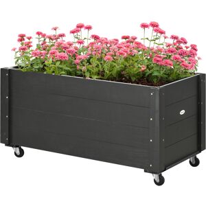 Outsunny Fioriera da Giardino con Foro di Drenaggio e Rotelle, in Legno di Abete, 89x48x47 cm, Nera