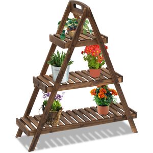 Outsunny Scaffale Porta Vasi a Piramide, Piedistallo per Piante/Fiori, con 3 Ripiani, Legno di Abete Rosso, 86x28x100cm