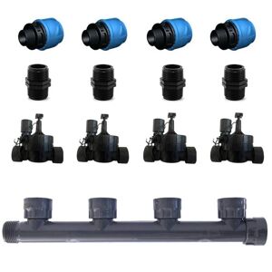 Kit Irrigazione 4 Zone Prato Giardino Orto Elettrovalvola Collettore Raccordo Niples