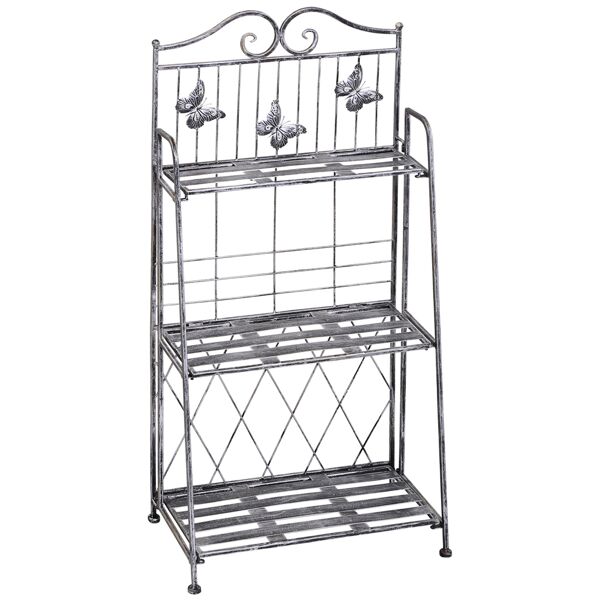 outsunny scaffale fioriera 3 ripiani pieghevole da giardino balcone, metallo, argento, 44x25x96 cm