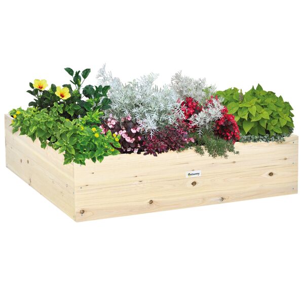 outsunny letto per orto rialzato in legno, 117x117x30cm, fioriera da giardino per piante e ortaggi, facile montaggio