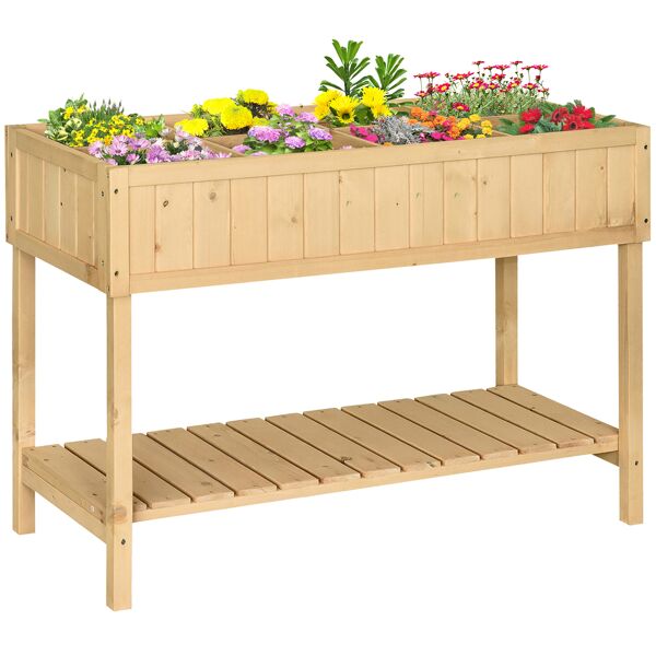 outsunny orto pensile urbano con 8 griglie e ripiano inferiore per piante da giardino 120x60x81cm legno