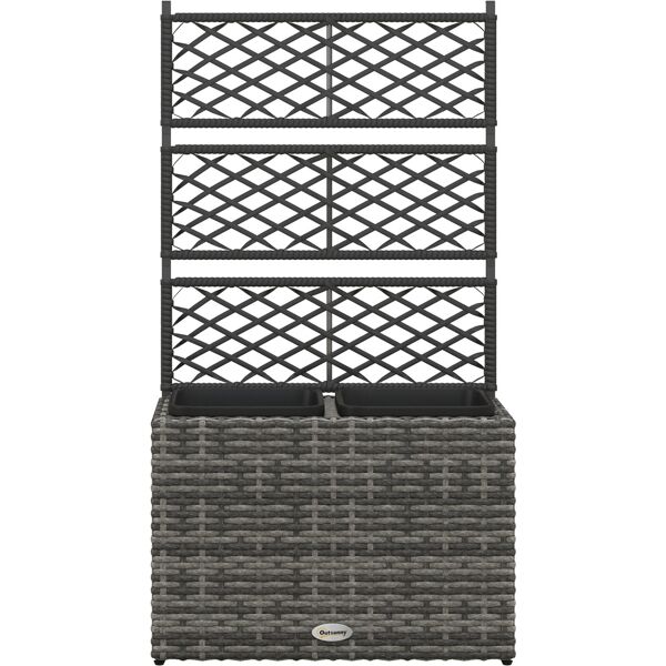 outsunny fioriera con grigliato per rampicanti con 2 vasi in acciaio e rattan pe, 57x30x107cm, grigio