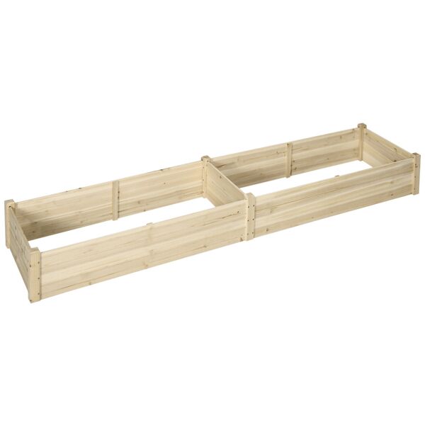 outsunny letto per orto rialzato in legno di abete con fondo aperto e 2 sezioni separate, 244x61,5x27cm
