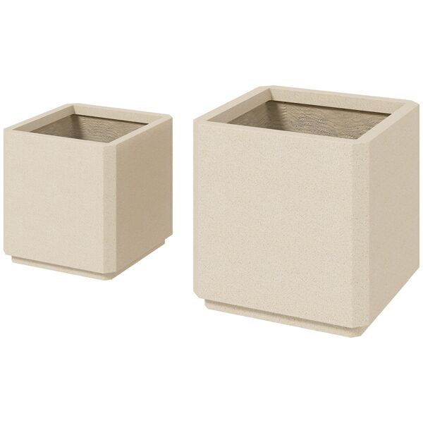 outsunny set da 2 vasi da giardino quadrati impilabili per esterno e interno, beige