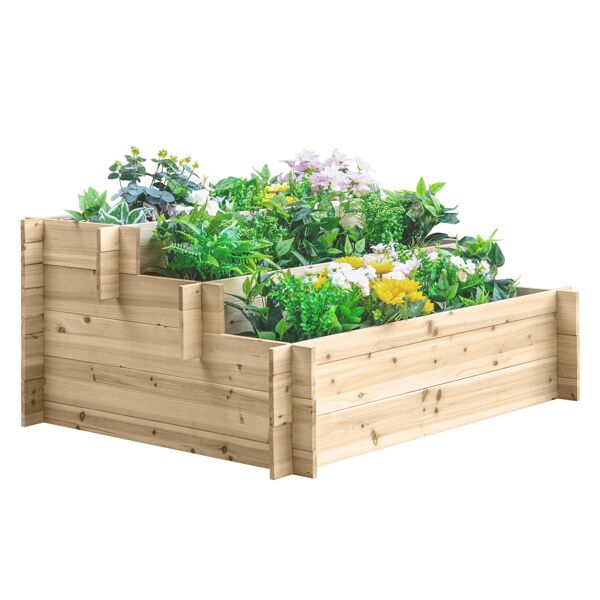 outsunny fioriera da giardino in legno a 3 livelli, letto per orto rialzato da esterno, fiori, ortaggi e piante aromatiche, 120x100x54cm