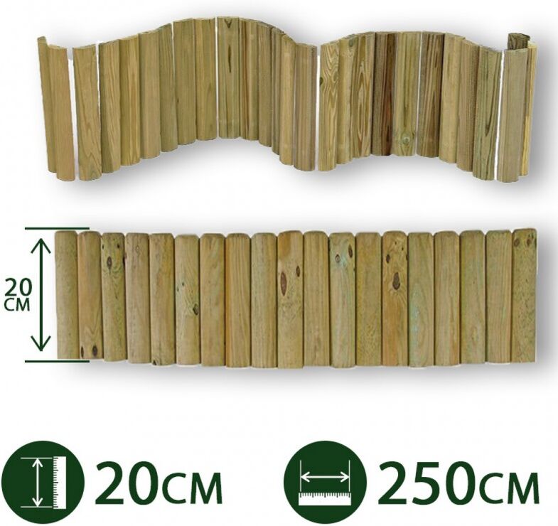 NextradeItalia 2pz Bordure Per Aiuole Rollborder Srotolabile Ø 5 Cm 250 X 20 H In Legno Di Pino Impregnato Per Fioriere Giardini Aiuola Fiori