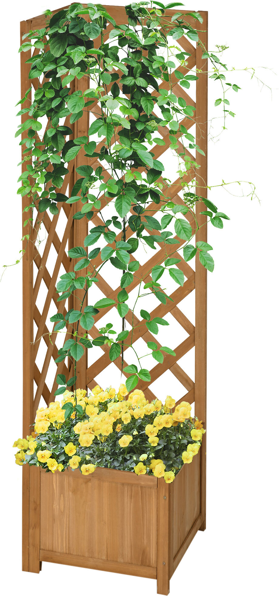 Outsunny Fioriera da Giardino in Legno di Abete Marrone con Grigliato per Piante Rampicanti, Design Elegante, 40x40x145 cm